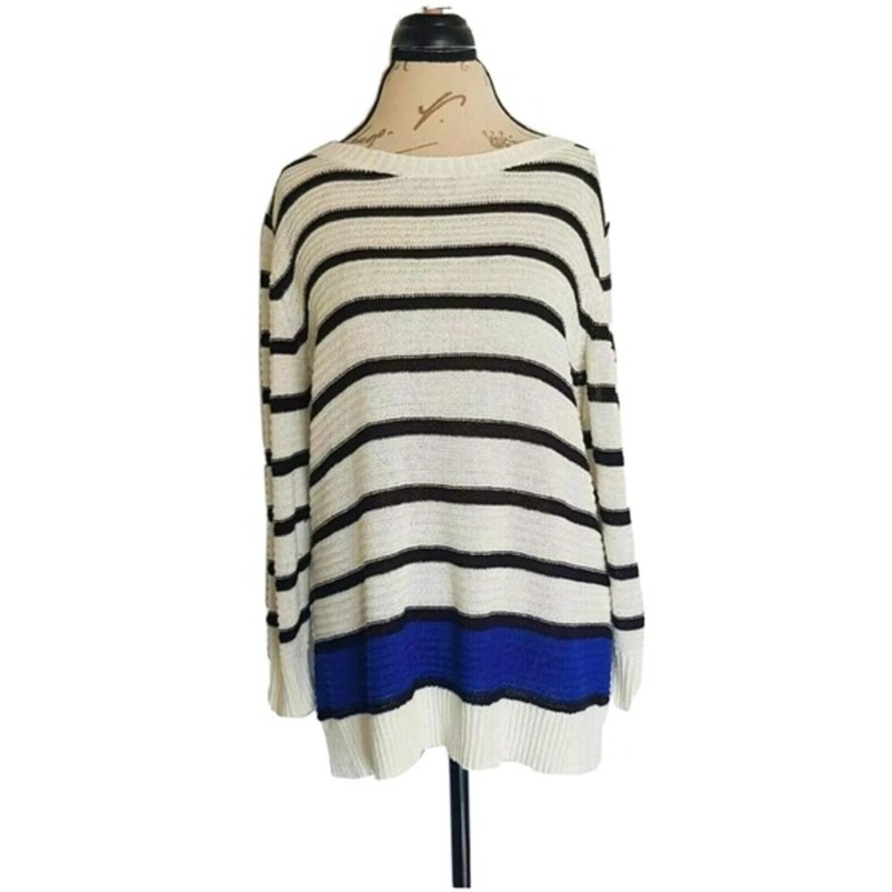 Black Rivet Size XL Knit Sweater Women's 3/4 Sleeve White Black Blue Striped Top
